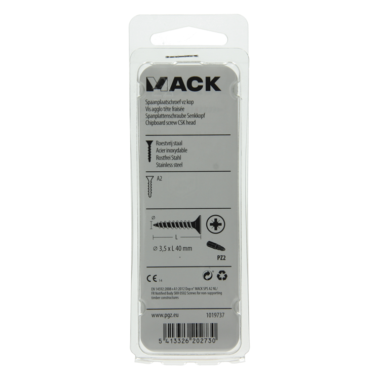 Mack 1019737 - vis pour panneaux d'aggloméré tête VZ acier inoxydable 12 pcs 3,5 x 40 mm | 10 pièces