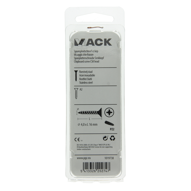Mack 1019738 - vis pour panneaux d'aggloméré tête VZ acier inoxydable 20 pièces 4,0 x 16 mm | 10 pièces
