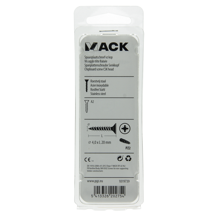 Mack 1019739 - vis pour panneaux d'aggloméré tête VZ acier inoxydable 17 pièces 4,0 x 20 mm | 10 pièces