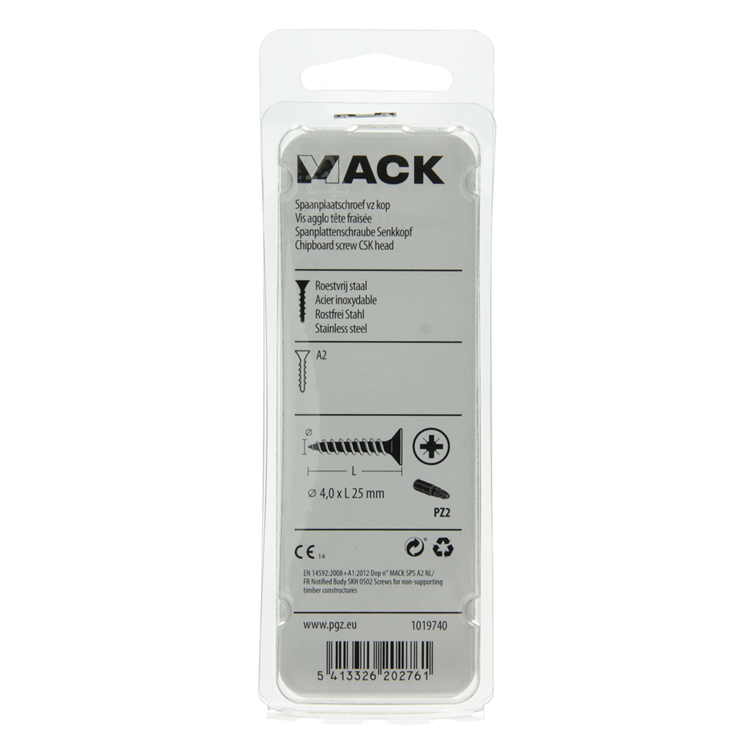 Mack 1019740 - vis pour panneaux d'aggloméré tête VZ acier inoxydable 15 pièces 4,0 x 25 mm | 10 pièces