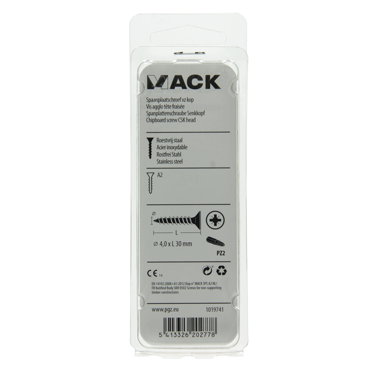 Mack 1019741 - vis pour panneaux d'aggloméré tête VZ acier inoxydable 13 pièces 4,0 x 30 mm | 10 pièces
