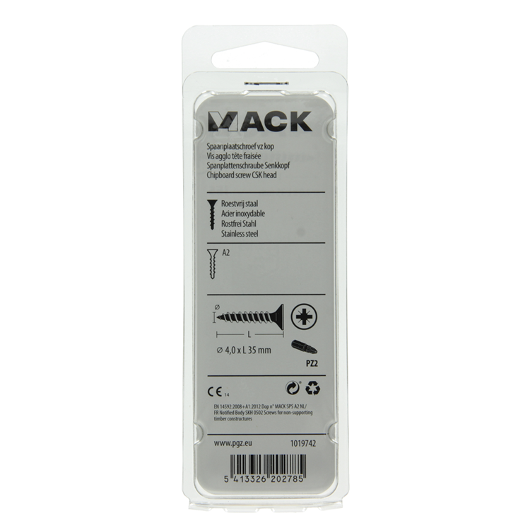 Mack 1019742 - vis pour panneaux d'aggloméré tête VZ acier inoxydable 11 pièces 4,0 x 35 mm | 10 pièces
