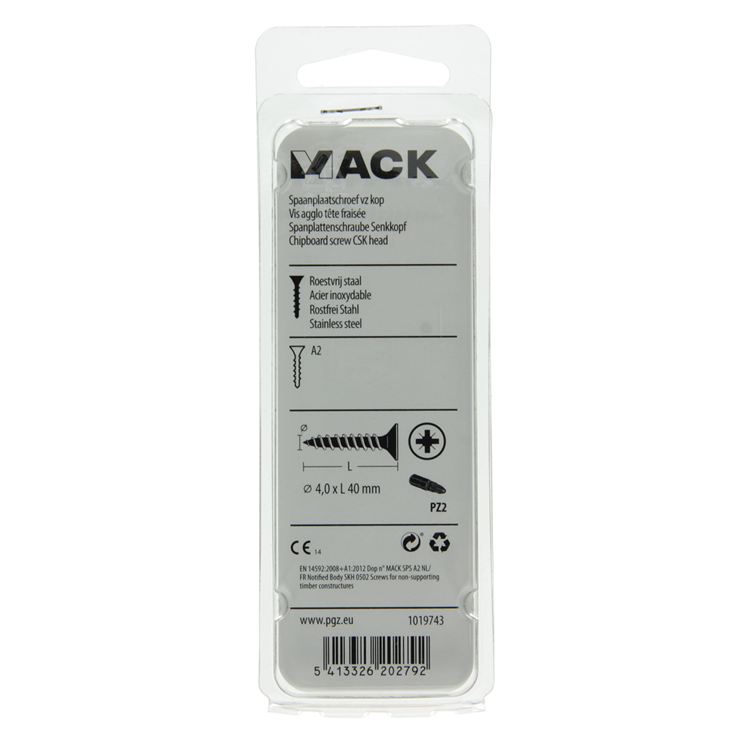 Mack 1019743 - vis pour panneaux d'aggloméré tête VZ acier inoxydable 10 pièces 4,0 x 40 mm | 10 pièces