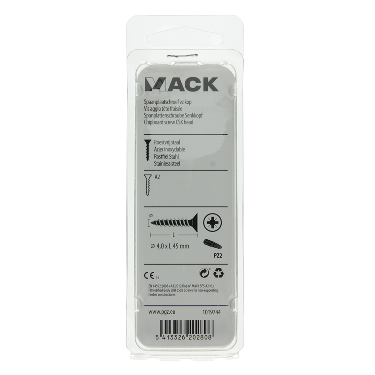 Mack 1019744 - vis pour panneaux d'aggloméré tête VZ acier inoxydable 9 pièces 4,0 x 45 mm | 10 pièces