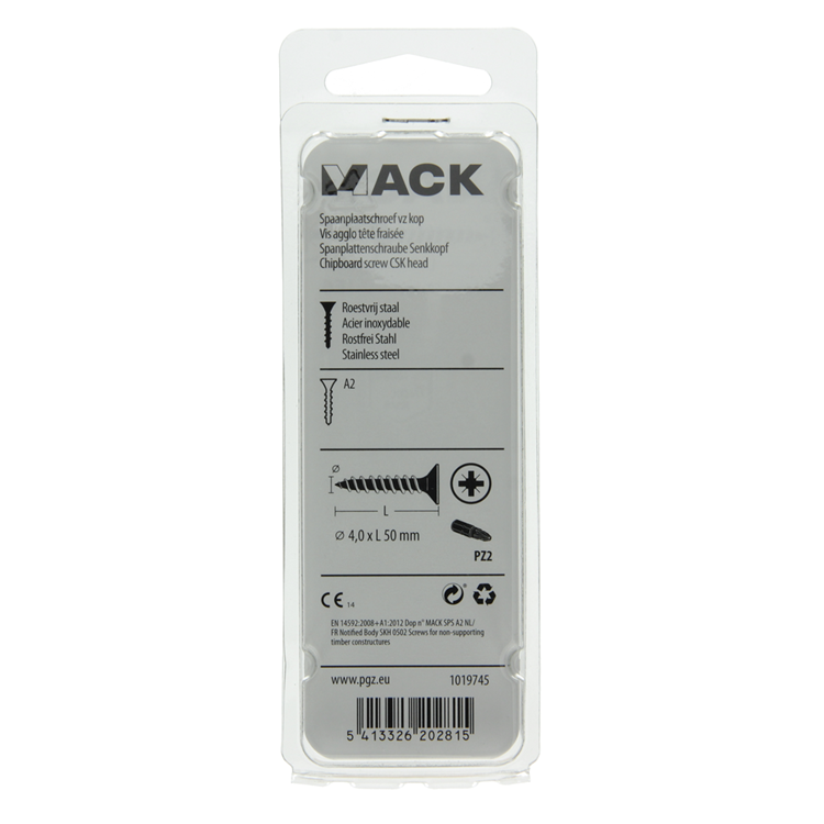 Mack 1019745 - vis pour panneaux d'aggloméré tête VZ acier inoxydable 8 pièces 4,0 x 50 mm | 10 pièces