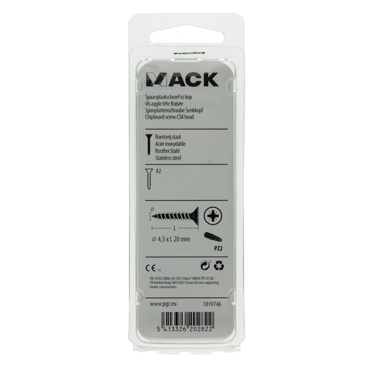 Mack 1019746 - vis pour panneaux d'aggloméré tête VZ acier inoxydable 13 pièces 4,5 x 20 mm | 10 pièces
