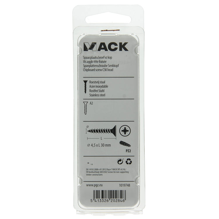 Mack 1019748 - vis pour panneaux d'aggloméré tête VZ acier inoxydable 10 pcs 4,5 x 30 mm | 10 pièces