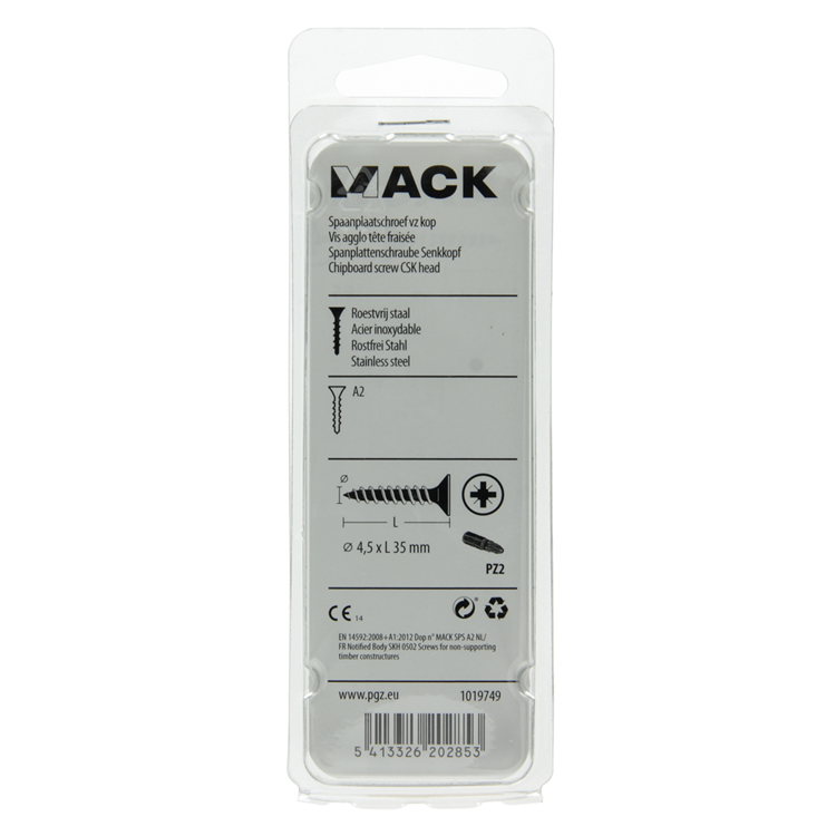 Mack 1019749 - vis pour panneaux d'aggloméré tête VZ acier inoxydable 9 pcs 4,5 x 35 mm | 10 pièces