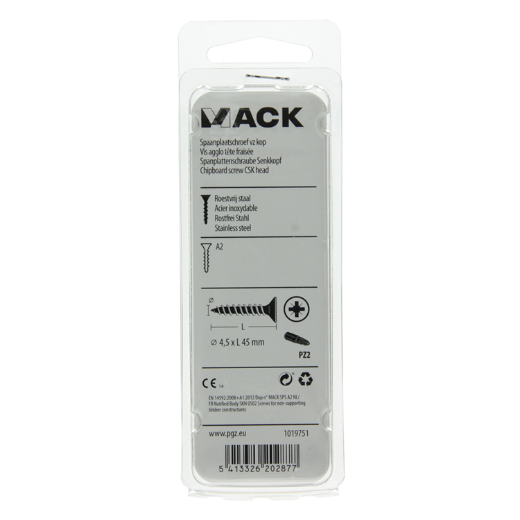 Mack 1019751 - vis pour panneaux d'aggloméré tête VZ acier inoxydable 7 pcs 4,5 x 45 mm | 10 pièces