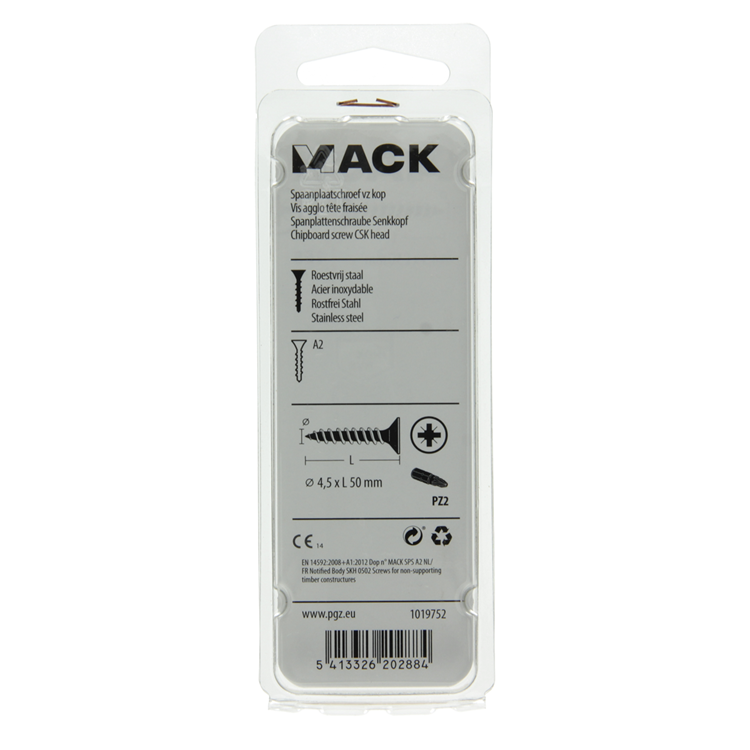 Mack 1019752 - vis pour panneaux d'aggloméré tête VZ acier inoxydable 6 pcs 4,5 x 50 mm | 10 pièces