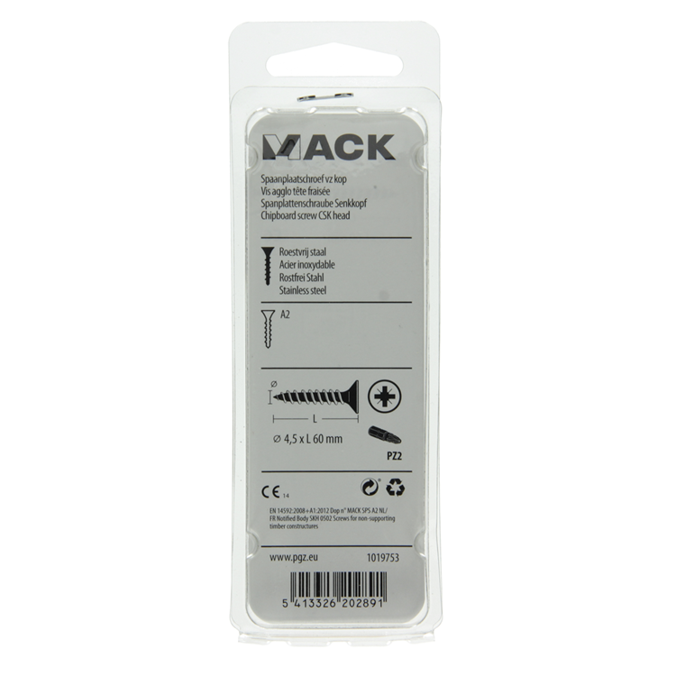 Mack 1019753 - vis pour panneaux d'aggloméré tête VZ acier inoxydable 5 pcs 4,5 x 60 mm | 10 pièces