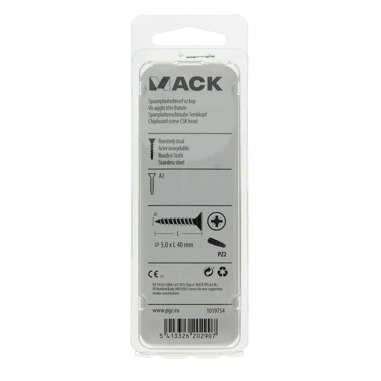 Mack 1019754 - vis pour panneaux d'aggloméré tête VZ acier inoxydable 9 pièces 5,0 x 40 mm | 10 pièces