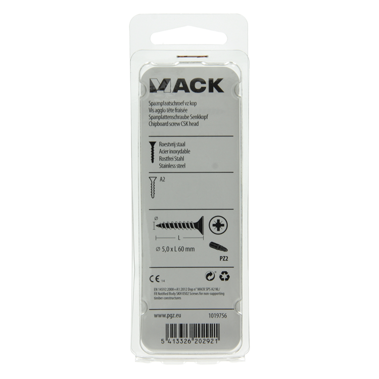 Mack 1019756 - vis pour panneaux d'aggloméré tête VZ acier inoxydable 7 pièces 5,0 x 60 mm | 10 pièces