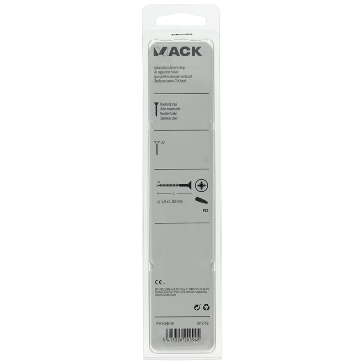 Mack 1019758 - vis pour panneaux d'aggloméré tête VZ acier inoxydable 5 pièces 5,0 x 80 mm | 5 pièces