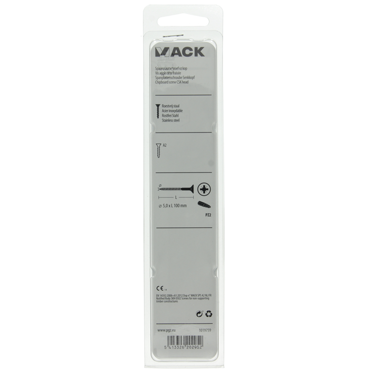 Mack 1019759 - vis pour panneaux d'aggloméré tête VZ acier inoxydable 4 pcs 5,0 x100 mm | 5 pièces