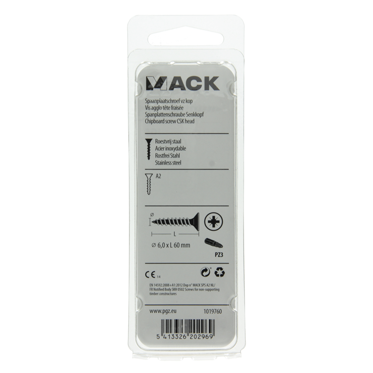 Mack 1019760 - vis pour panneaux d'aggloméré tête VZ acier inoxydable 6 pièces 6,0 x 60 mm | 10 pièces
