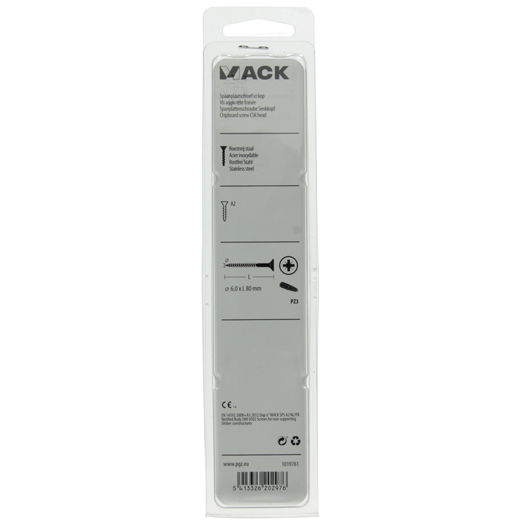 Mack 1019761 - vis pour panneaux d'aggloméré tête VZ acier inoxydable 5 pièces 6,0 x 80 mm | 5 pièces