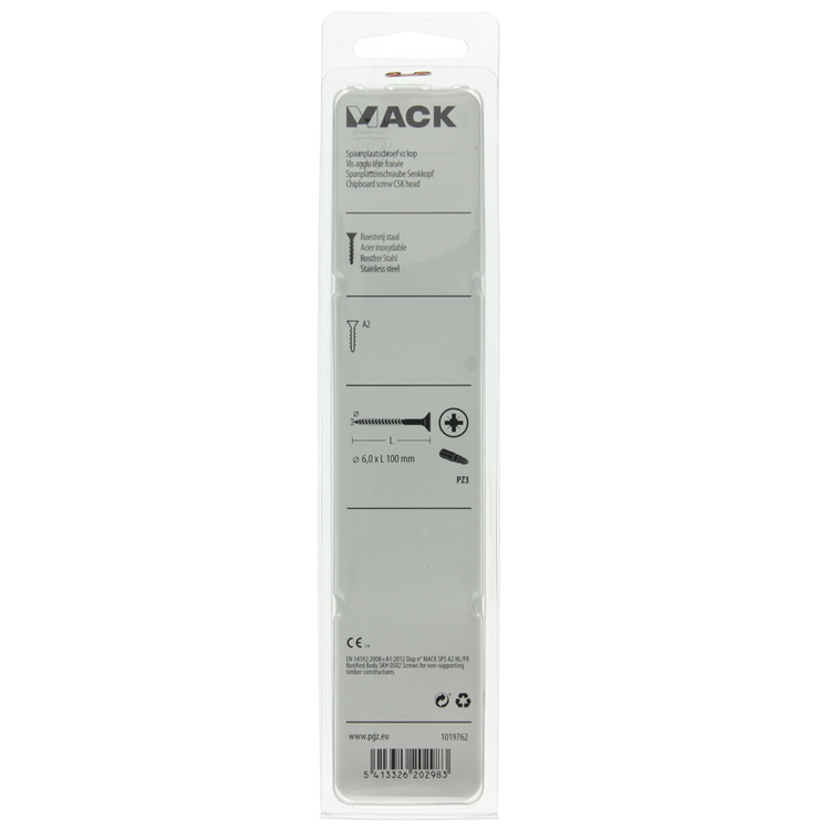 Mack 1019762 - vis pour panneaux d'aggloméré tête VZ acier inoxydable 4 pcs 6,0 x 100mm | 5 pièces