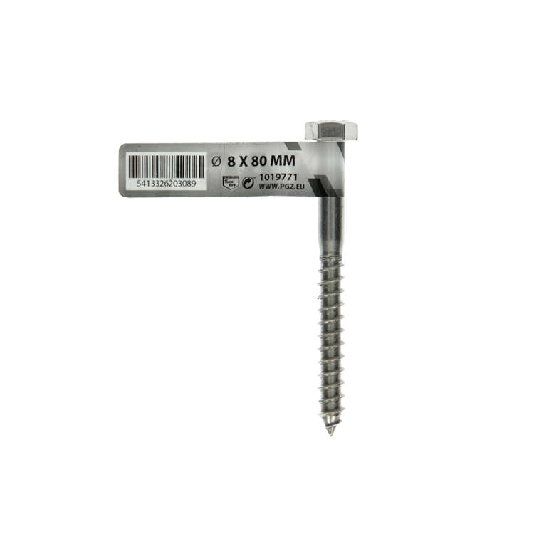 Mack 1019771 - boulon fileté à bois acier inoxydable 1pc 8 x 80 mm | 10 pièces