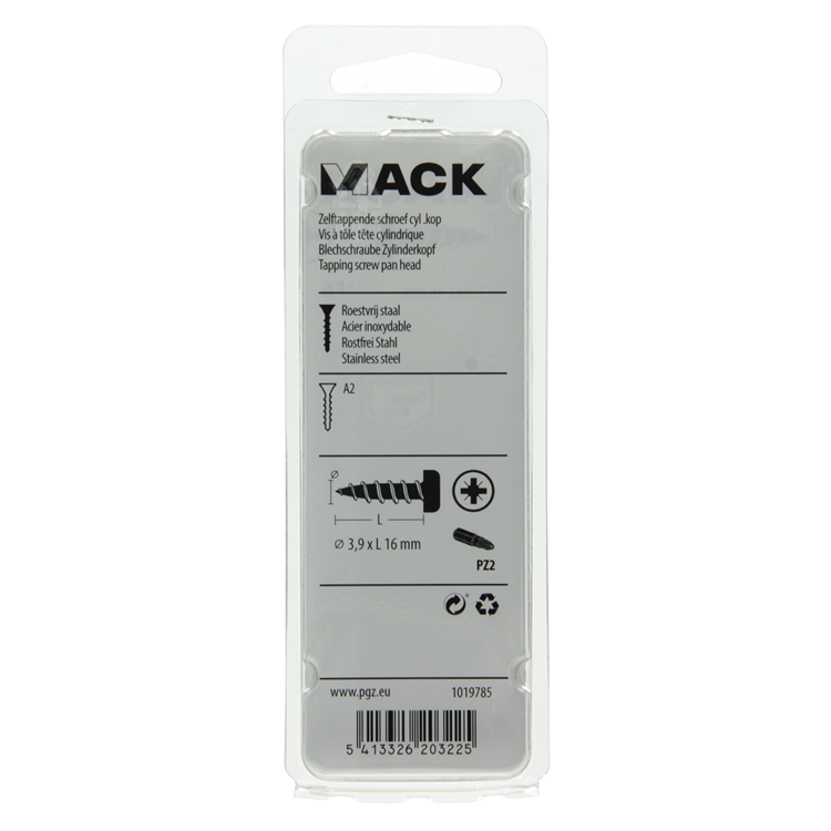Mack 1019785 - culasse à vis autotaraudeuse A2 11 pièces 3,9 x 16 mm | 10 pièces