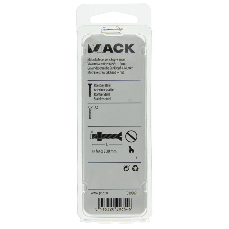 Mack 1019807 - vis à métal galvanisée. tête + écrou inox 10 pcs m4x30 | 10 pièces