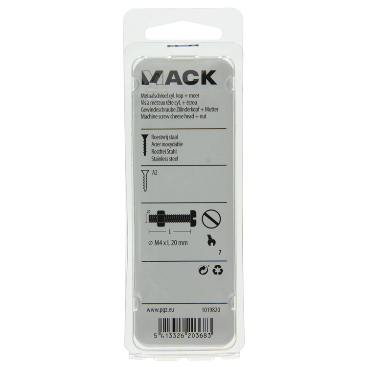 Mack 1019820 - vérin à vis métal. tête + écrou inox 10 pcs m4x20 | 10 pièces
