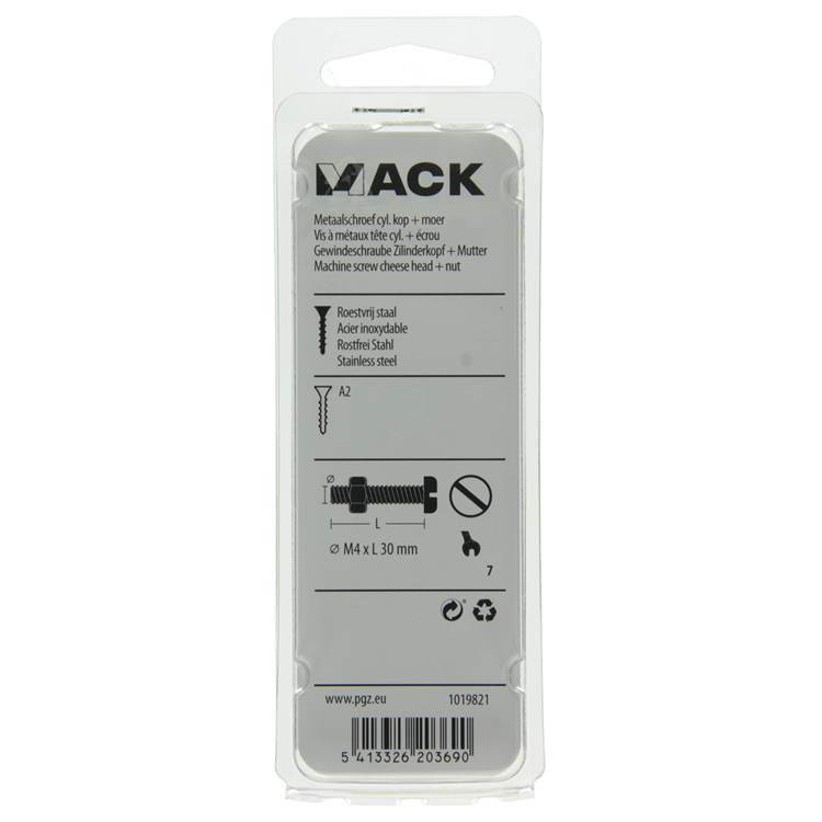 Mack 1019821 - vérin à vis métal. tête + écrou inox 9 pcs m4x30 | 10 pièces