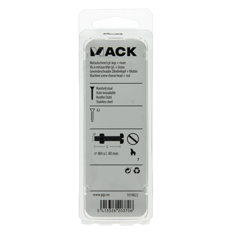 Mack 1019822 - vérin à vis métal. tête + écrou inox 8 pcs m4x40 | 10 pièces