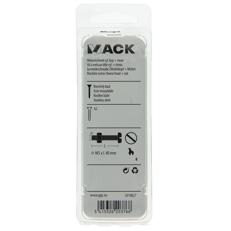 Mack 1019827 - vérin à vis métal. tête + écrou inox 5 pcs m5x40 | 10 pièces