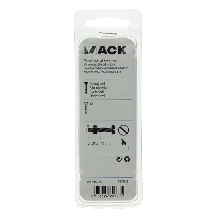 Mack 1019828 - vérin à vis métal. tête + écrou inox 4 pcs m5x50 | 10 pièces
