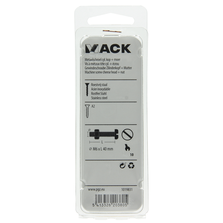 Mack 1019831 - vérin à vis métal. tête + écrou inox 3 pcs m6x40 | 10 pièces