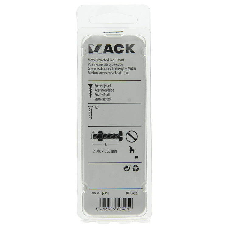 Mack 1019832 - vérin à vis métal. tête + écrou inox 2 pcs m6x60 | 10 pièces