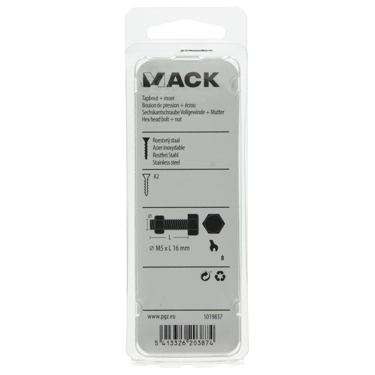 Mack 1019837 - boulon de robinet + écrou en acier inoxydable 7 pcs m5x16 | 10 pièces