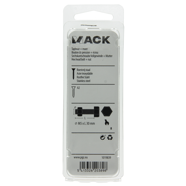 Mack 1019839 - boulon de robinet + écrou en acier inoxydable 5 pcs m5x30 | 10 pièces