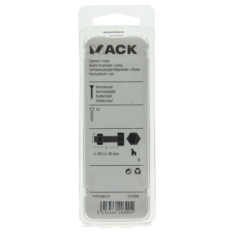 Mack 1019840 - boulon de robinet + écrou en acier inoxydable 5 pcs m5x40 | 10 pièces
