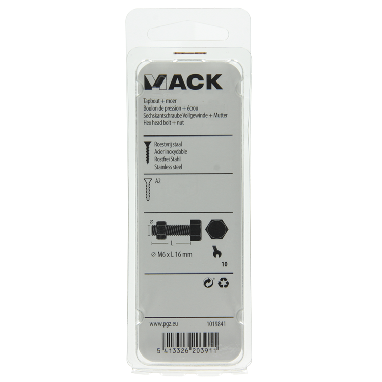 Mack 1019841 - boulon de robinet + écrou inox 5 pcs m6x16 | 10 pièces