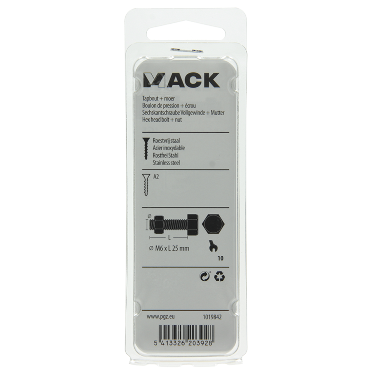 Mack 1019842 - boulon de robinet + écrou en acier inoxydable 5 pcs m6x25 | 10 pièces