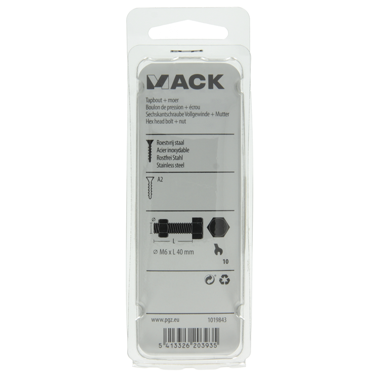 Mack 1019843 - boulon de robinet + écrou inox 4 pcs m6x40 | 10 pièces