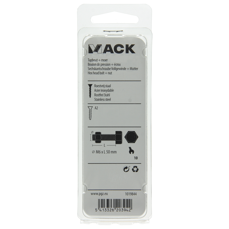 Mack 1019844 - boulon de robinet + écrou en acier inoxydable 3 pcs m6x50 | 10 pièces