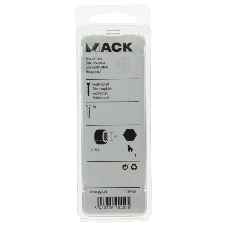Mack 1019850 - écrou hexagonal inox a2 18 pcs m4 | 10 pièces