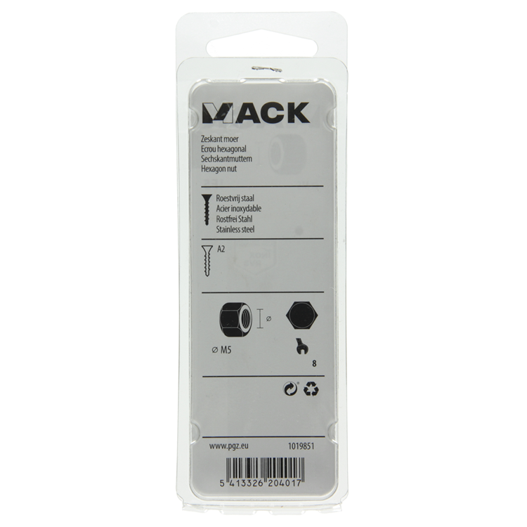 Mack 1019851 - écrou hexagonal inox a2 16 pcs m5 | 10 pièces