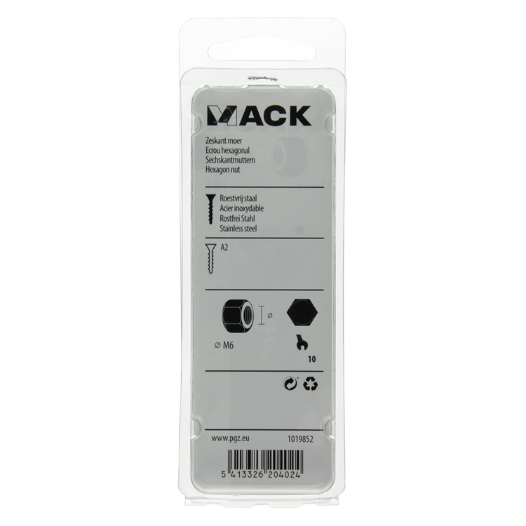 Mack 1019852 - écrou hexagonal acier inoxydable a2 12 pcs m6 | 10 pièces