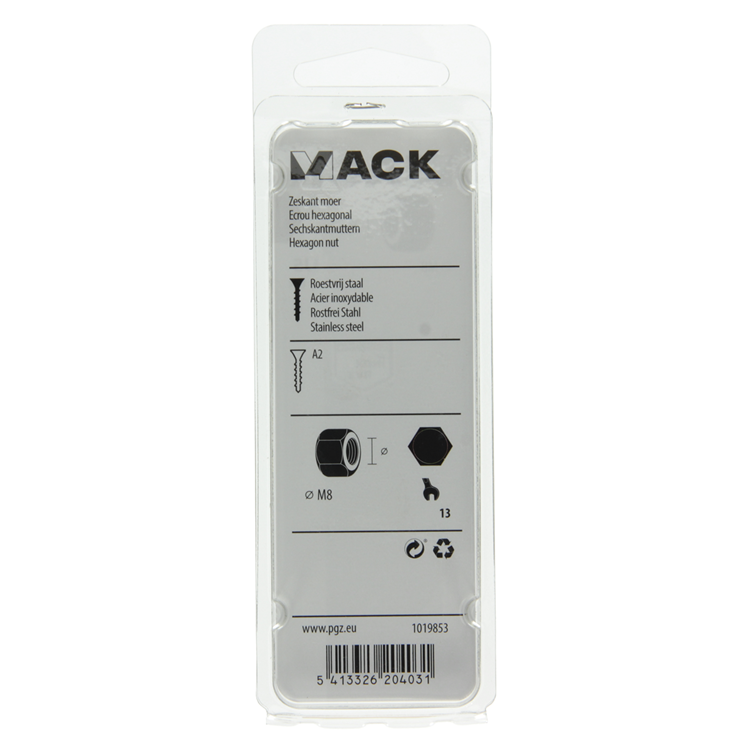Mack 1019853 - écrou hexagonal acier inoxydable a2 8 pcs m8 | 10 pièces