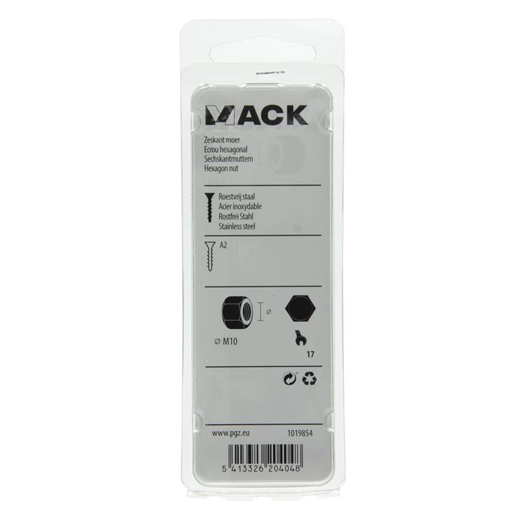 Mack 1019854 - écrou hexagonal en acier inoxydable a2 4 pcs m10 | 10 pièces