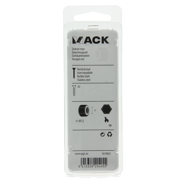 Mack 1019855 - écrou hexagonal acier inoxydable a2 2 pcs m12 | 10 pièces