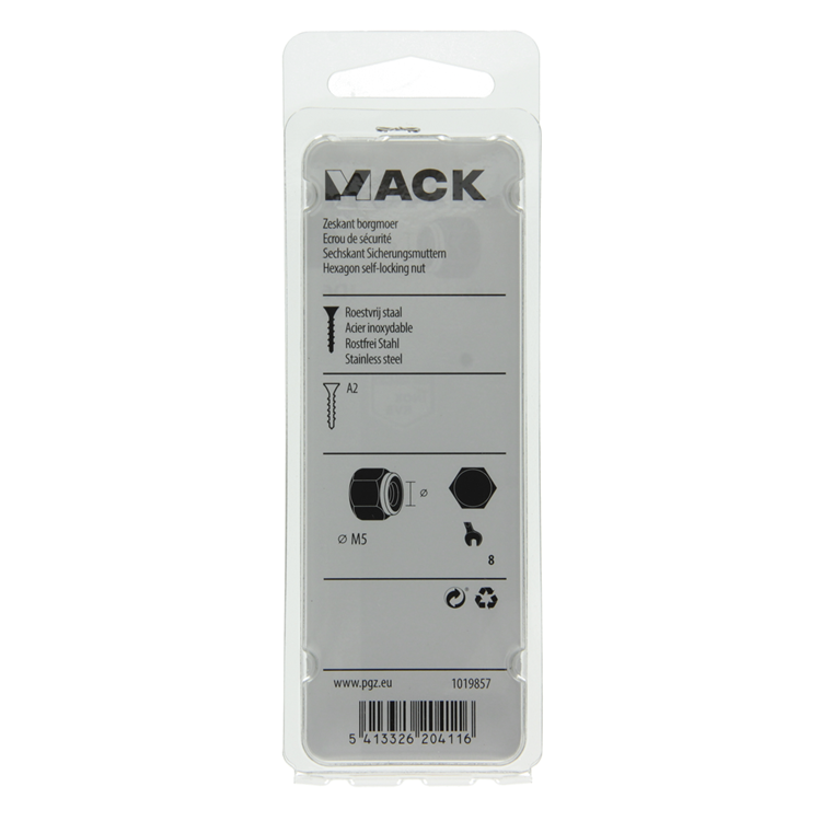 Mack 1019857 - contre-écrou hexagonal acier inoxydable a2 6 pcs m 5 | 10 pièces