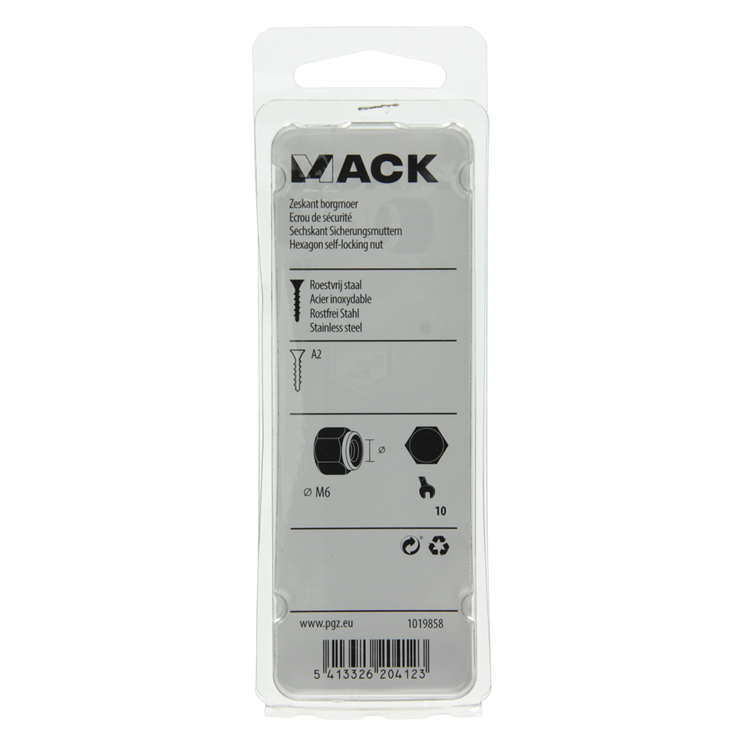 Mack 1019858 - contre-écrou hexagonal acier inoxydable a2 6 pcs m 6 | 10 pièces