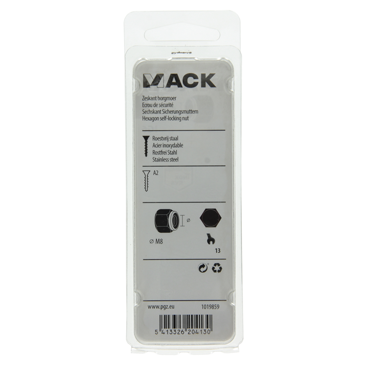 Mack 1019859 - contre-écrou hexagonal acier inoxydable a2 4 pcs m 8 | 10 pièces