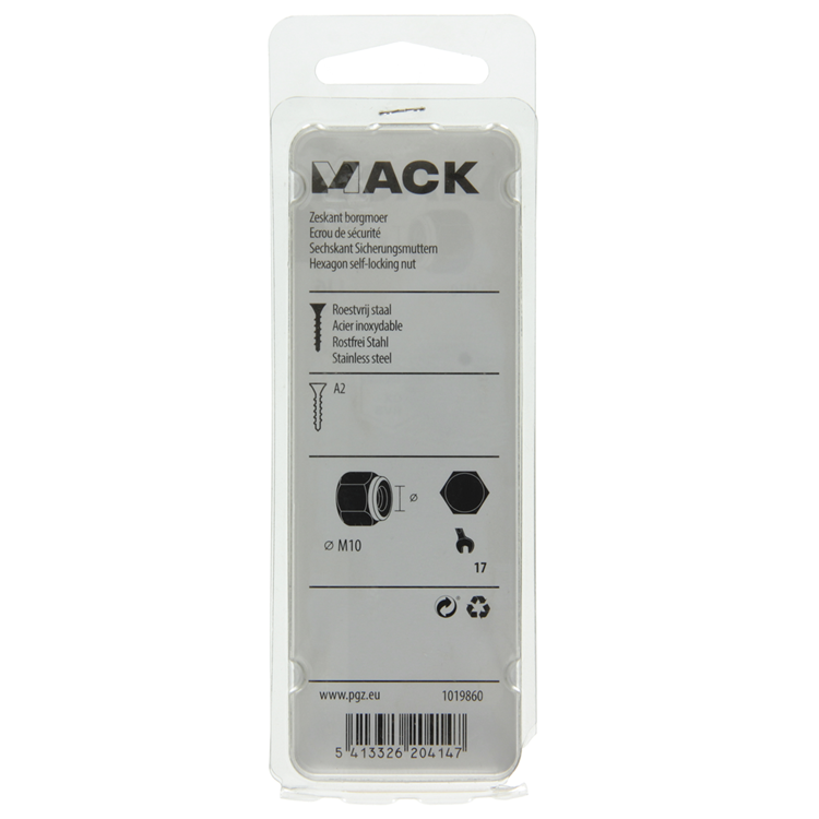 Mack 1019860 - contre-écrou hexagonal acier inoxydable a2 4 pcs m 10 | 10 pièces