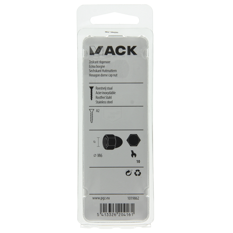 Mack 1019862 - écrou borgne en acier inoxydable a2 4pcs m6 | 10 pièces